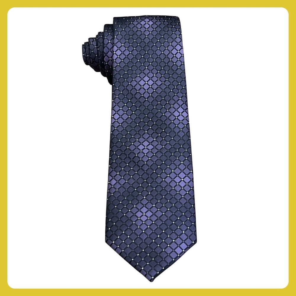 Pierre Cardin Tie Men's Slim Purple Poly Geometric Check Diamond Scales 2.5"